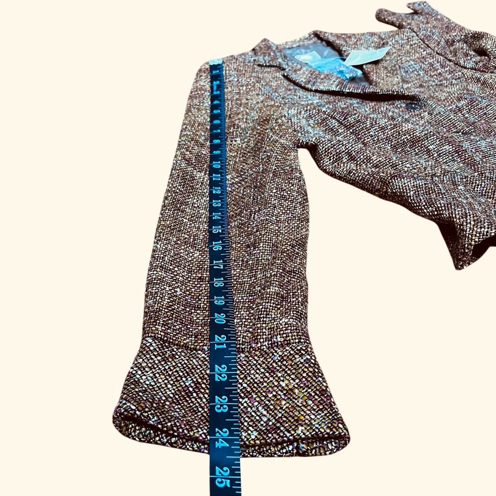 TALBOTS Tweed Brown Tan Green Crop Lined Blazer with Peplum Silk Blend SZ 14 - Picture 6 of 12
